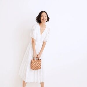 Madewell Dot Jacquard Puff-Sleeve Tiered Midi Dress